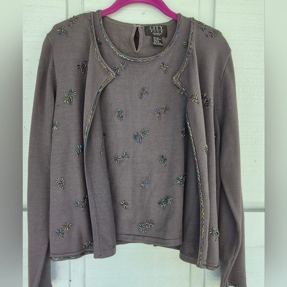 VTG 90s 2 PIECE Womans Beaded Tank & Cardtigan Sweater Set - Picture 1 of 2